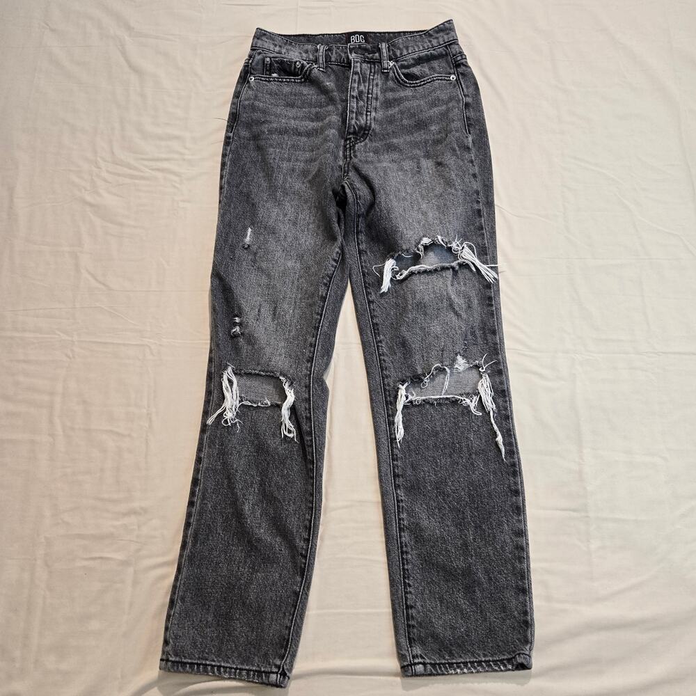 BDG Urban Outfitters Slim Straight Black Button-fly Jeans Distressed Sz 24
